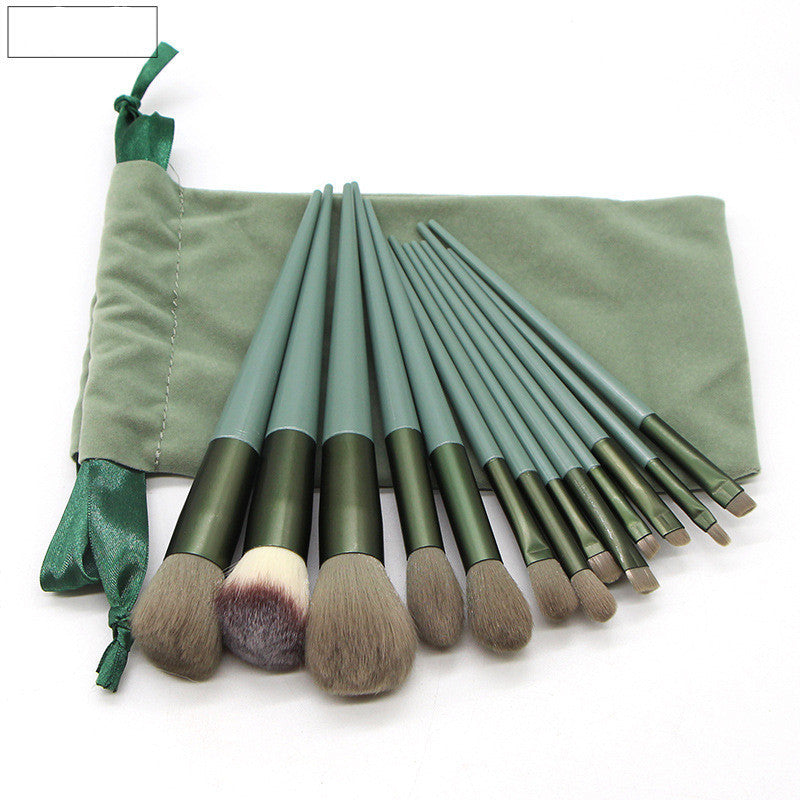 JMT-981258 13 Four Seasons Green Makeup Brush Set with Man-Made Fiber Wool and Plastic Handle