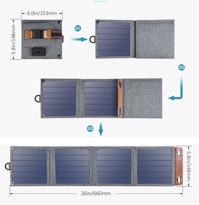 JMT-981322 Solar Charger for Mobile Phones and Tablets - USB Interface, 5V, 3000mA Output