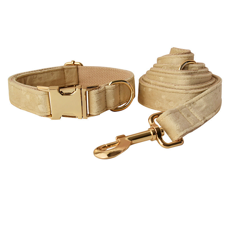 JMT-981642 Nude Love Velvet Dog Bow Tie Collar with Matching Leash - Cotton Material, Multiple Sizes