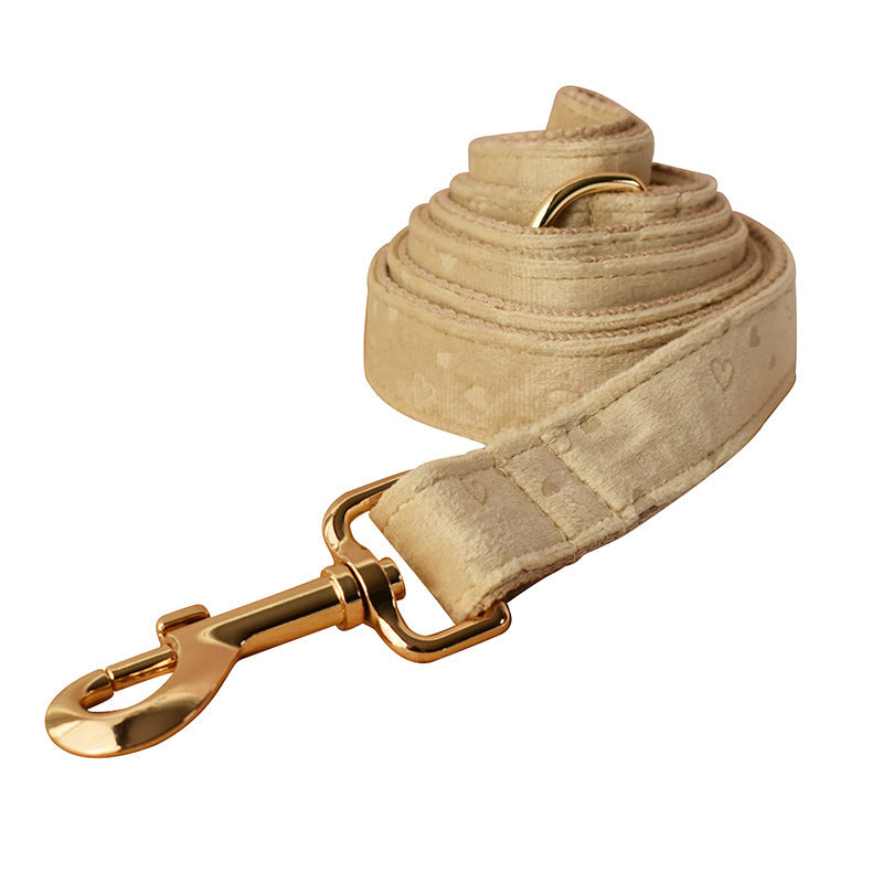 JMT-981642 Nude Love Velvet Dog Bow Tie Collar with Matching Leash - Cotton Material, Multiple Sizes