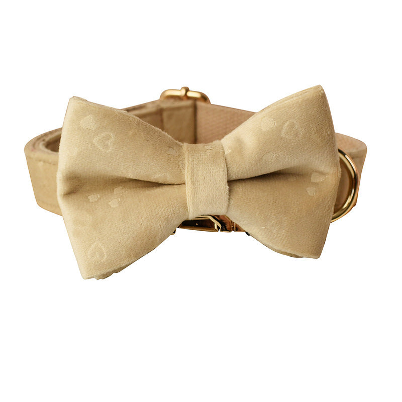 JMT-981642 Nude Love Velvet Dog Bow Tie Collar with Matching Leash - Cotton Material, Multiple Sizes