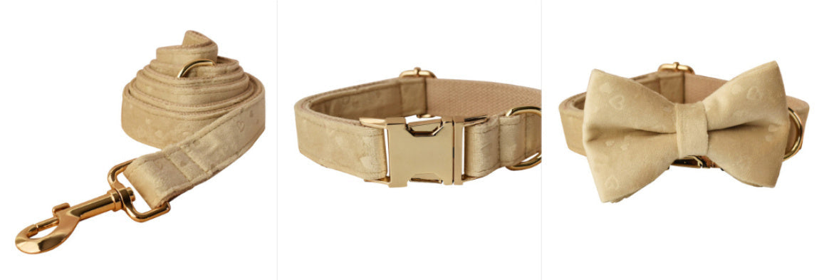 JMT-981642 Nude Love Velvet Dog Bow Tie Collar with Matching Leash - Cotton Material, Multiple Sizes