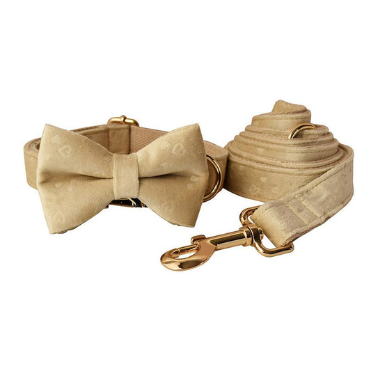 JMT-981642 Nude Love Velvet Dog Bow Tie Collar with Matching Leash - Cotton Material, Multiple Sizes