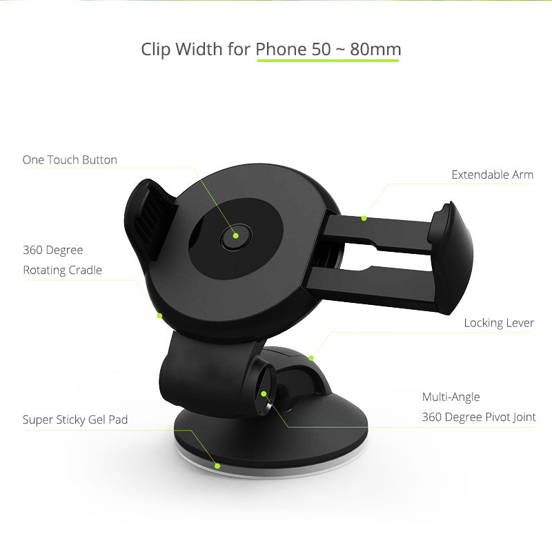 JMT-981834 High Viscosity Car Phone Holder with 360-Degree Rotation for Smartphones and GPS Devices