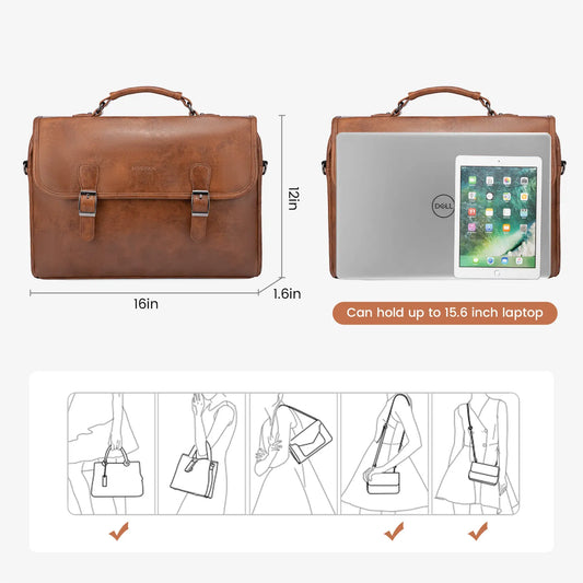 JMT-982858 Vintage Leather Messenger Bag for Women - Large Briefcase Satchel for Laptops and Daily Use