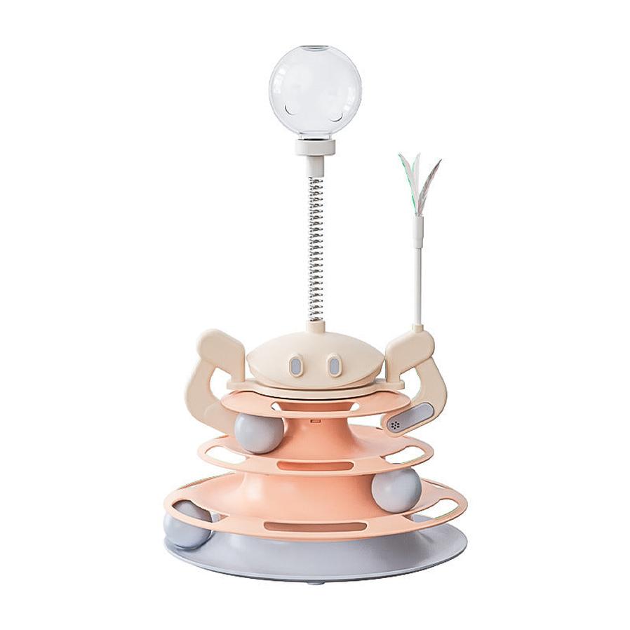 JMT-983114 Interactive Rotating Cat Plate with Feather Toy and Leaking Treats - Four-Layer Entertainment Tower