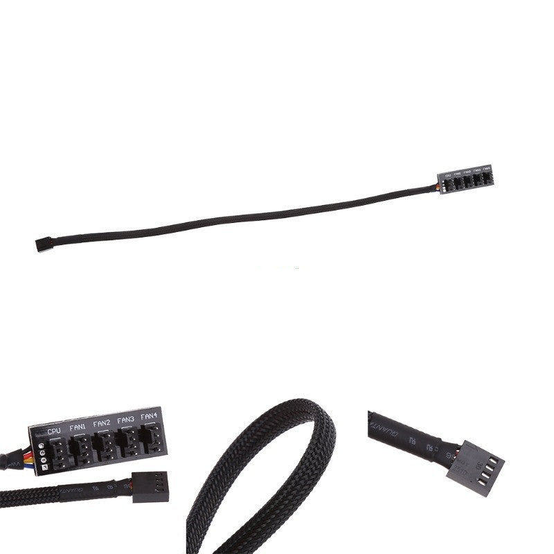 JMT-983306 5-Port 4-Pin PWM CPU Fan Hub with PWM Control for System Fans - Nylon & Plastic - Black