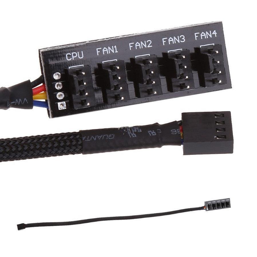 JMT-983306 5-Port 4-Pin PWM CPU Fan Hub with PWM Control for System Fans - Nylon & Plastic - Black