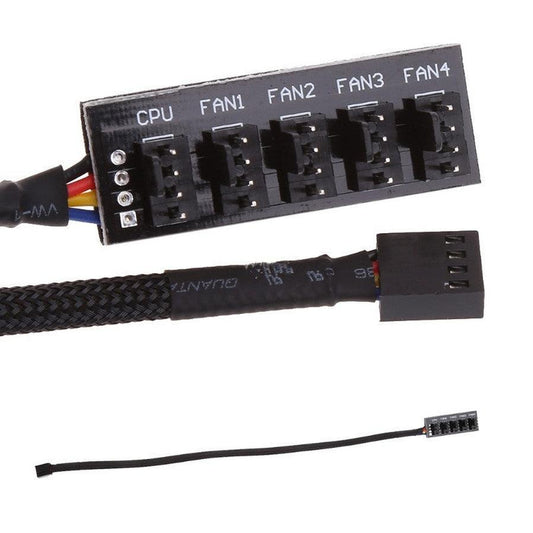 JMT-983306 5-Port 4-Pin PWM CPU Fan Hub with PWM Control for System Fans - Nylon & Plastic - Black