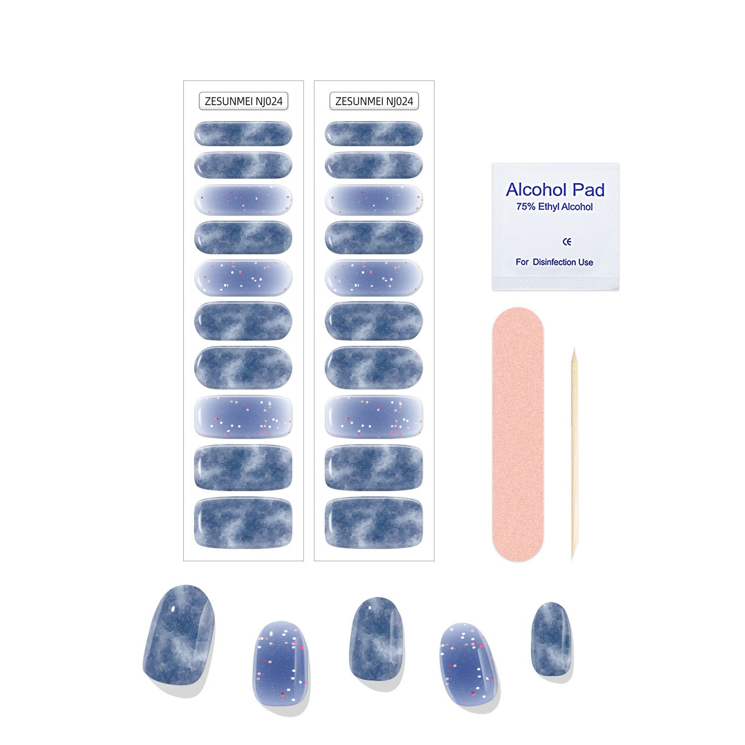 JMT-983434 Full Paste Waterproof Nail Stickers with Alcohol Pad and Nail File - Embossed Pattern Design