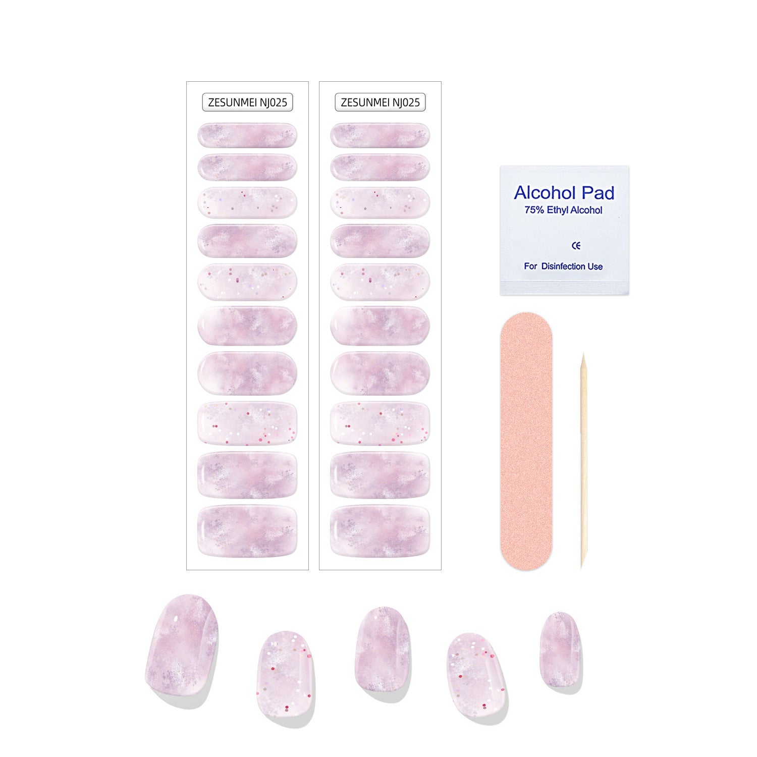 JMT-983434 Full Paste Waterproof Nail Stickers with Alcohol Pad and Nail File - Embossed Pattern Design