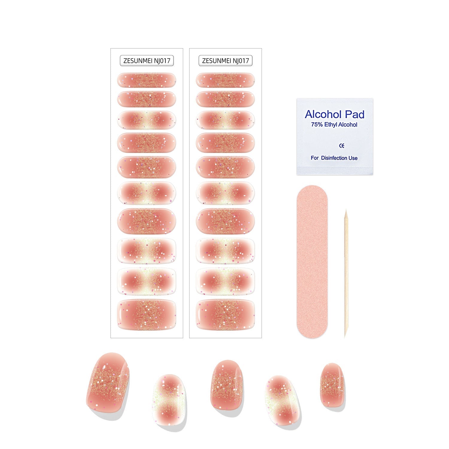 JMT-983434 Full Paste Waterproof Nail Stickers with Alcohol Pad and Nail File - Embossed Pattern Design