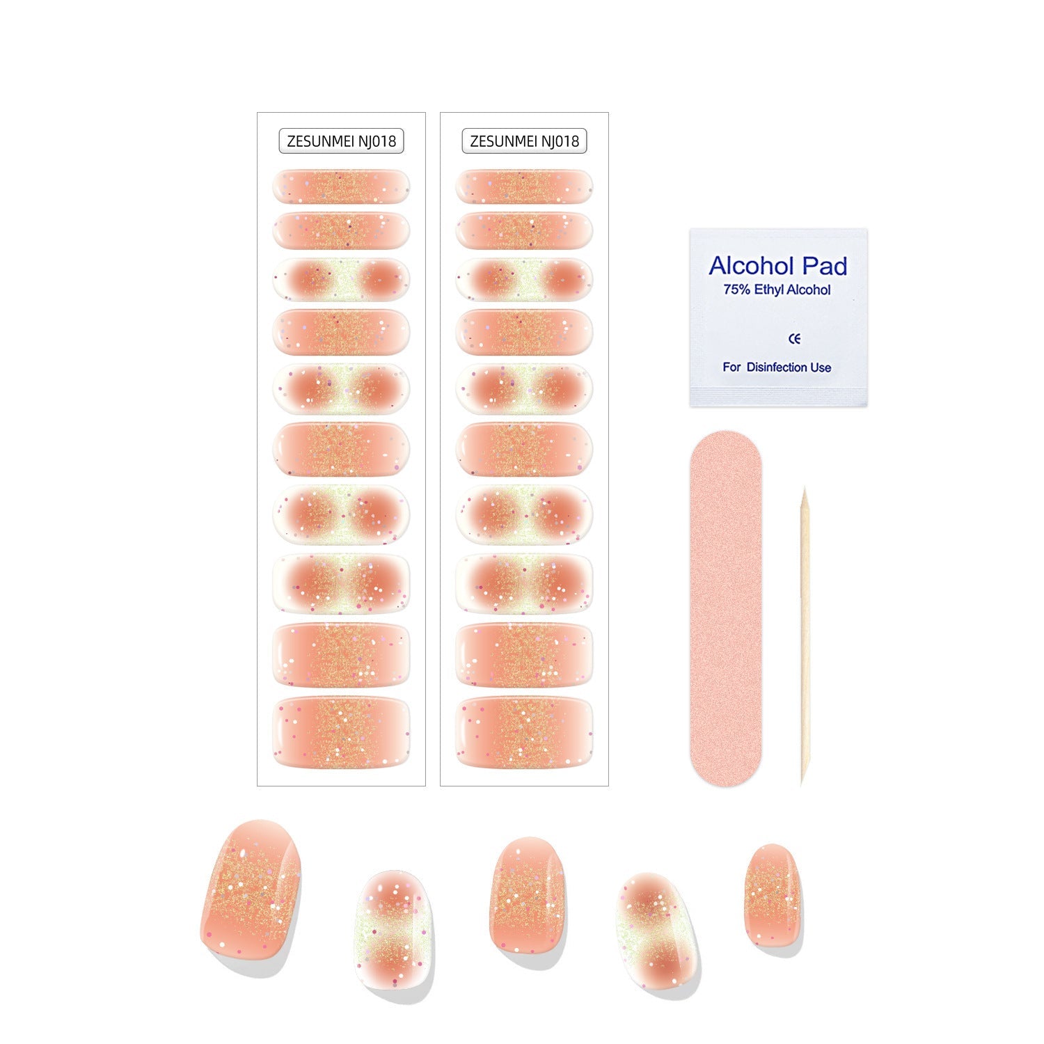 JMT-983434 Full Paste Waterproof Nail Stickers with Alcohol Pad and Nail File - Embossed Pattern Design