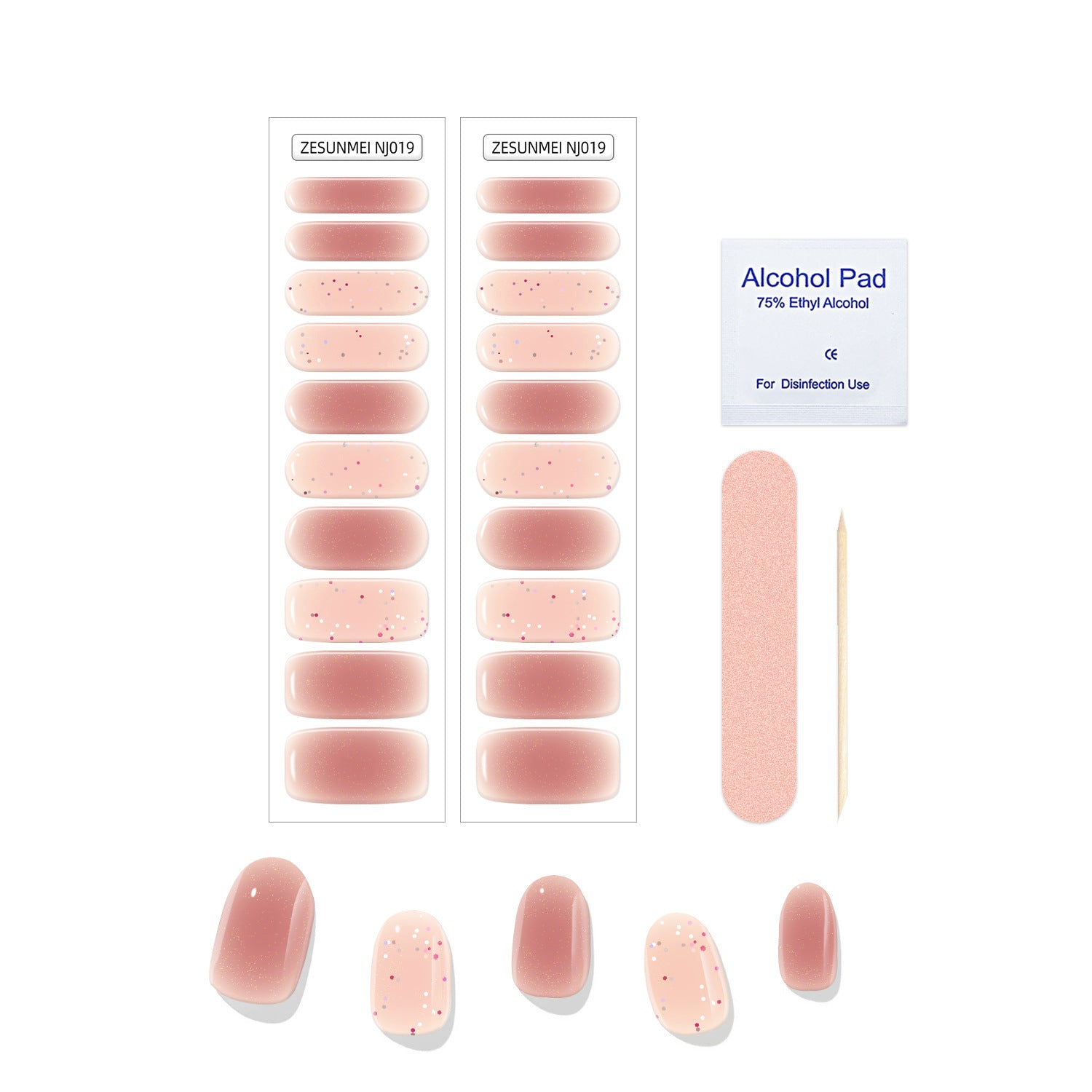 JMT-983434 Full Paste Waterproof Nail Stickers with Alcohol Pad and Nail File - Embossed Pattern Design