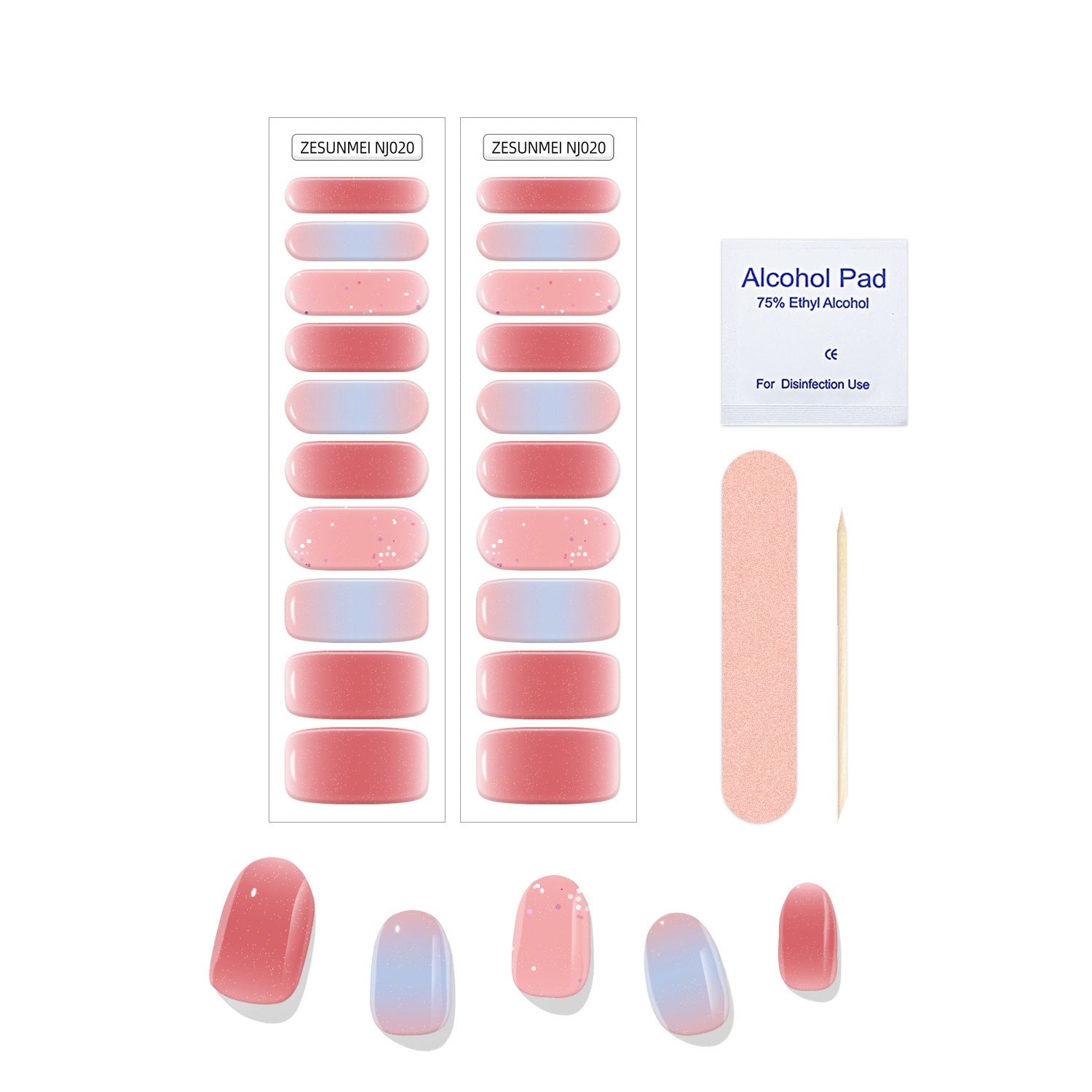 JMT-983434 Full Paste Waterproof Nail Stickers with Alcohol Pad and Nail File - Embossed Pattern Design