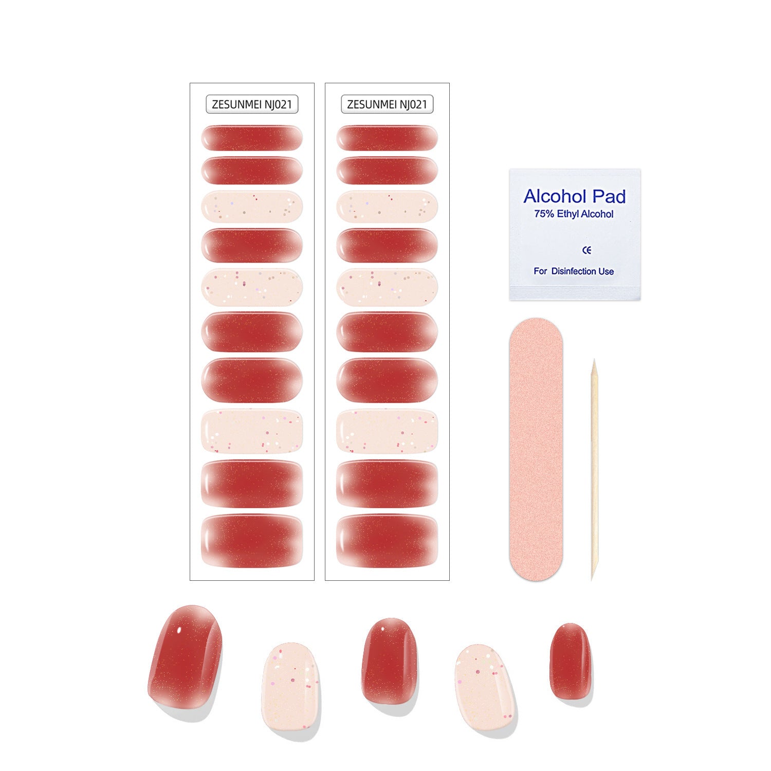 JMT-983434 Full Paste Waterproof Nail Stickers with Alcohol Pad and Nail File - Embossed Pattern Design