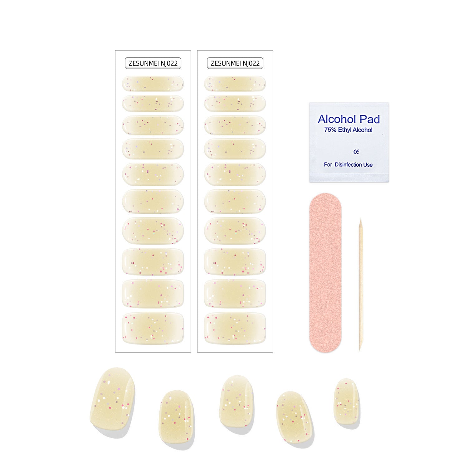 JMT-983434 Full Paste Waterproof Nail Stickers with Alcohol Pad and Nail File - Embossed Pattern Design