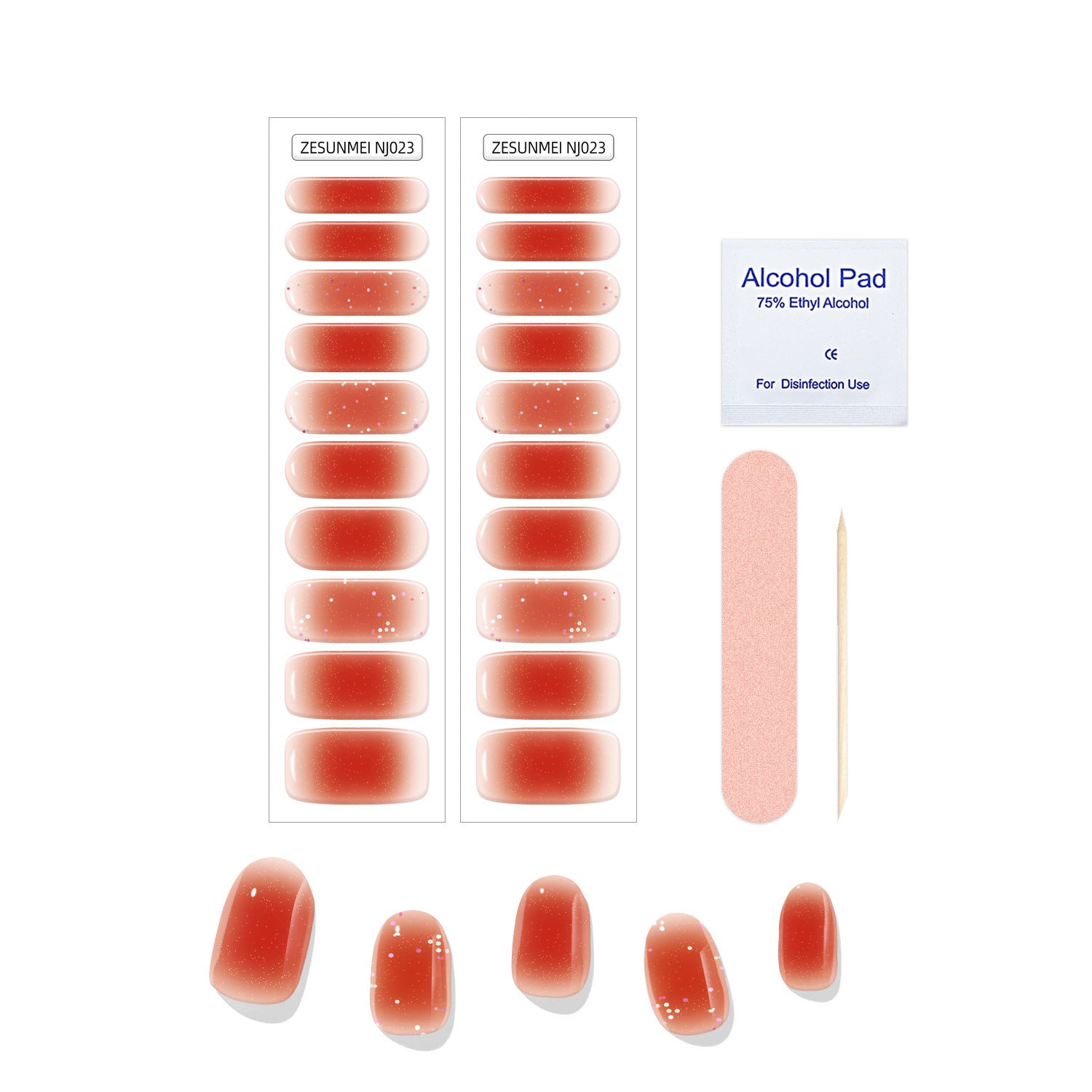 JMT-983434 Full Paste Waterproof Nail Stickers with Alcohol Pad and Nail File - Embossed Pattern Design