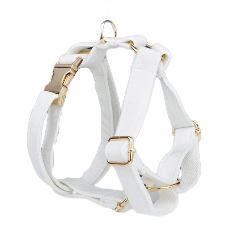 JMT-983626 Velvet Fabric Dog Collar with Leash, Bow, Flower, Dog Vest, and Poop Bag