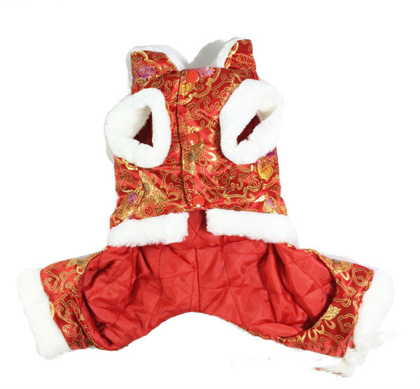 JMT-983754 New Year’s Tang Suit for Dogs – Warm Silk Lining Cotton Four-Legged Outfit in Red and Blue