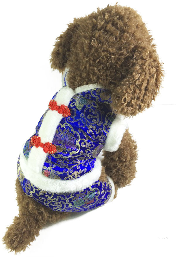 JMT-983754 New Year’s Tang Suit for Dogs – Warm Silk Lining Cotton Four-Legged Outfit in Red and Blue