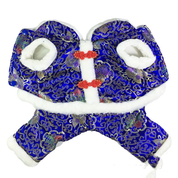 JMT-983754 New Year’s Tang Suit for Dogs – Warm Silk Lining Cotton Four-Legged Outfit in Red and Blue
