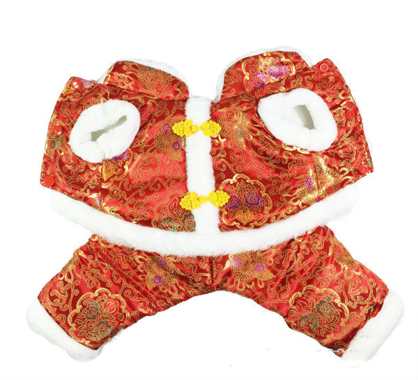 JMT-983754 New Year’s Tang Suit for Dogs – Warm Silk Lining Cotton Four-Legged Outfit in Red and Blue