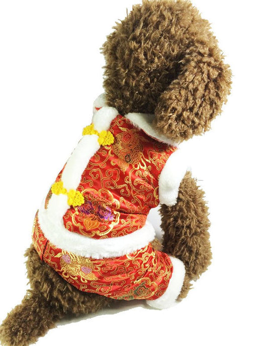 JMT-983754 New Year’s Tang Suit for Dogs – Warm Silk Lining Cotton Four-Legged Outfit in Red and Blue