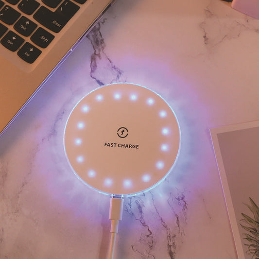 JMT-983818 Round Wireless Charging Mirror with Indication Function - 15W Adjustable Color Options