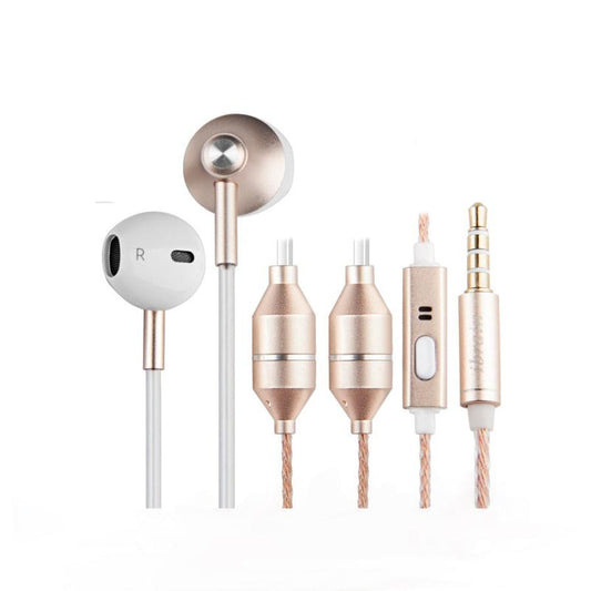 JMT-983946 Wired Earplug Headphones with Microphone and Radiation-Proof Air Duct – Rose Gold and Local Gold Options