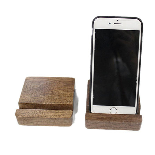JMT-984138 Wooden Mobile Phone Stand - Dual-Slot Design, 80x80x20mm, Natural Grain Finish