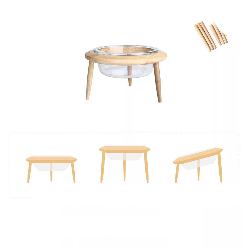 JMT-984458 Elevate Your Pet's Dining Experience with a Stylish Glass and Beech Pet Bowl - Large 800ml / Small 480ml Options Available