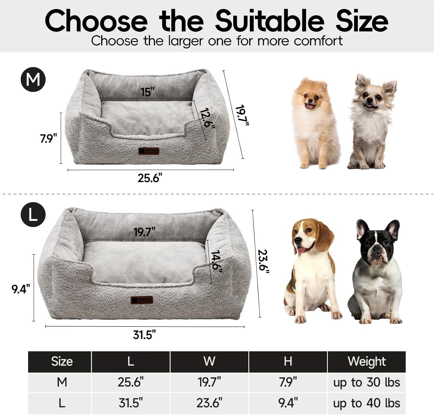 JMT-984586 Medium Dog Bed – Washable Rectangle Dog Bed with Warming Features and Non-Slip Bottom, Suitable for Medium Dogs