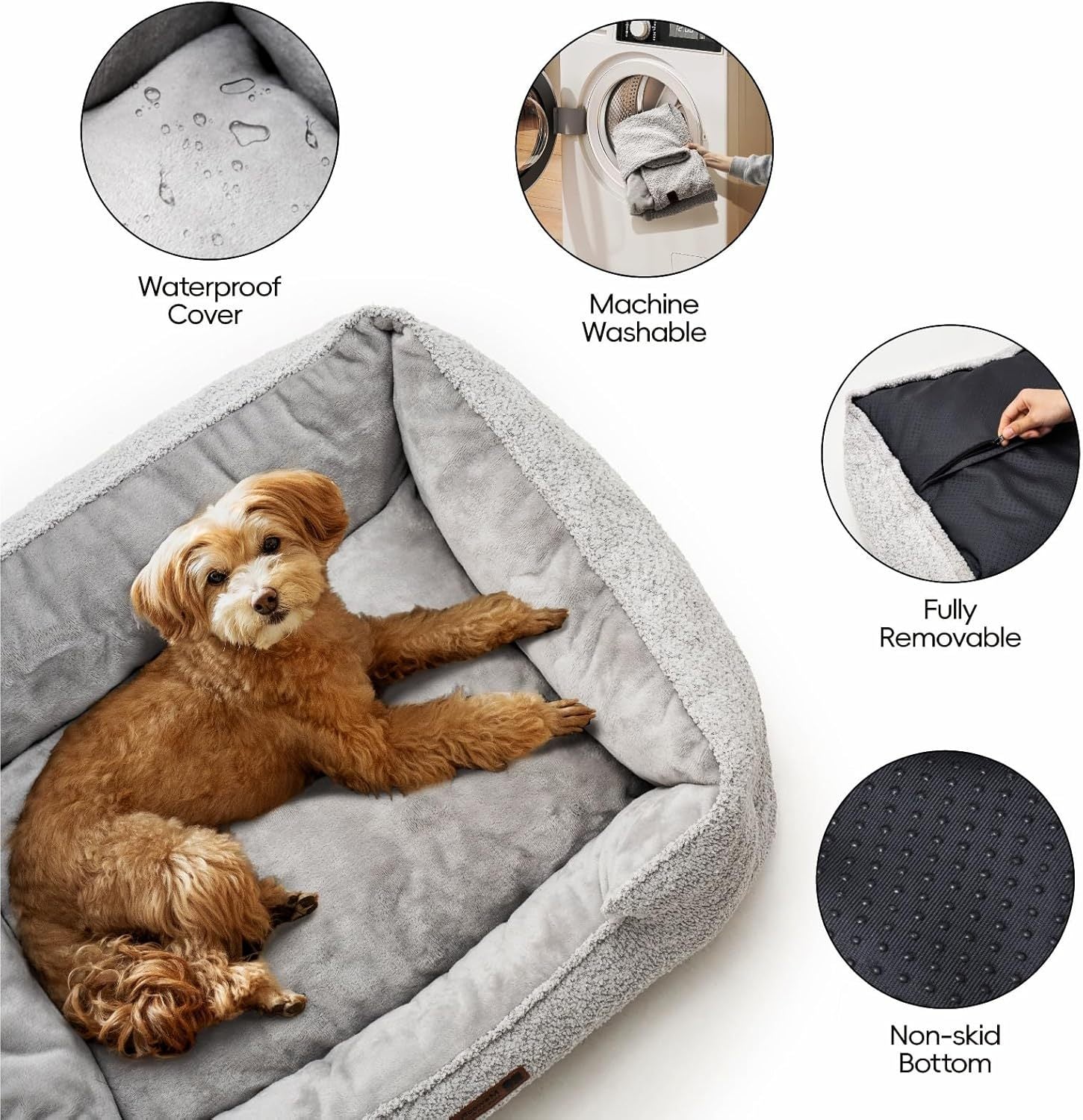 JMT-984586 Medium Dog Bed – Washable Rectangle Dog Bed with Warming Features and Non-Slip Bottom, Suitable for Medium Dogs