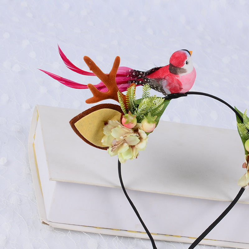 JMT-984970 Festive Little Antler Headband for Adults and Kids - Fabric with Artificial Antlers and Bird