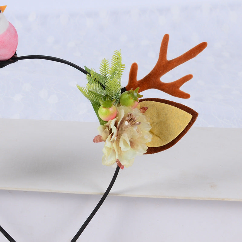 JMT-984970 Festive Little Antler Headband for Adults and Kids - Fabric with Artificial Antlers and Bird