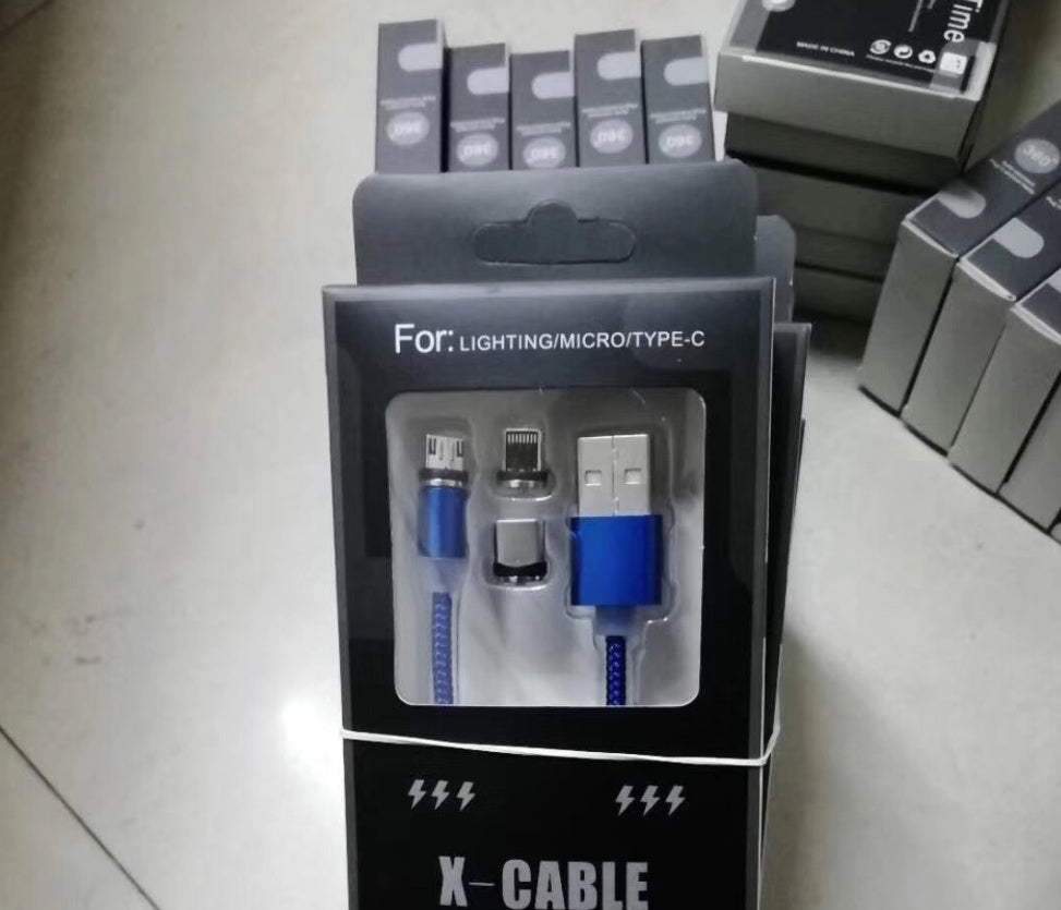 JMT-984970 Three-in-One Magnetic Suction Head Charging Cable for Android and Apple Devices, 1m Length