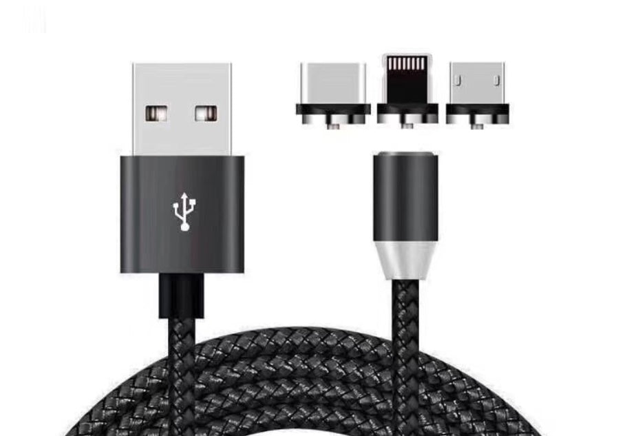 JMT-984970 Three-in-One Magnetic Suction Head Charging Cable for Android and Apple Devices, 1m Length