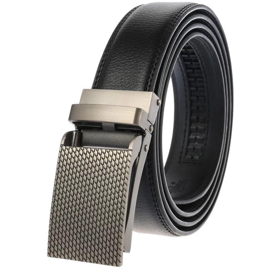 JMT-985034 Men's Leather Ratchet Belt with Automatic Buckle - Stylish and Adjustable Design