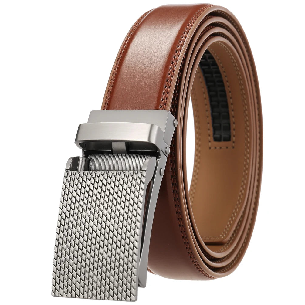 JMT-985034 Men's Leather Ratchet Belt with Automatic Buckle - Stylish and Adjustable Design