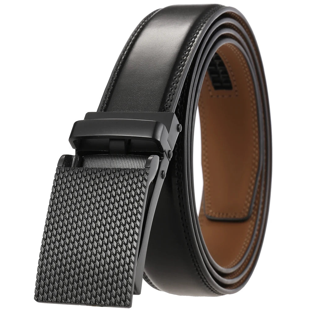 JMT-985034 Men's Leather Ratchet Belt with Automatic Buckle - Stylish and Adjustable Design