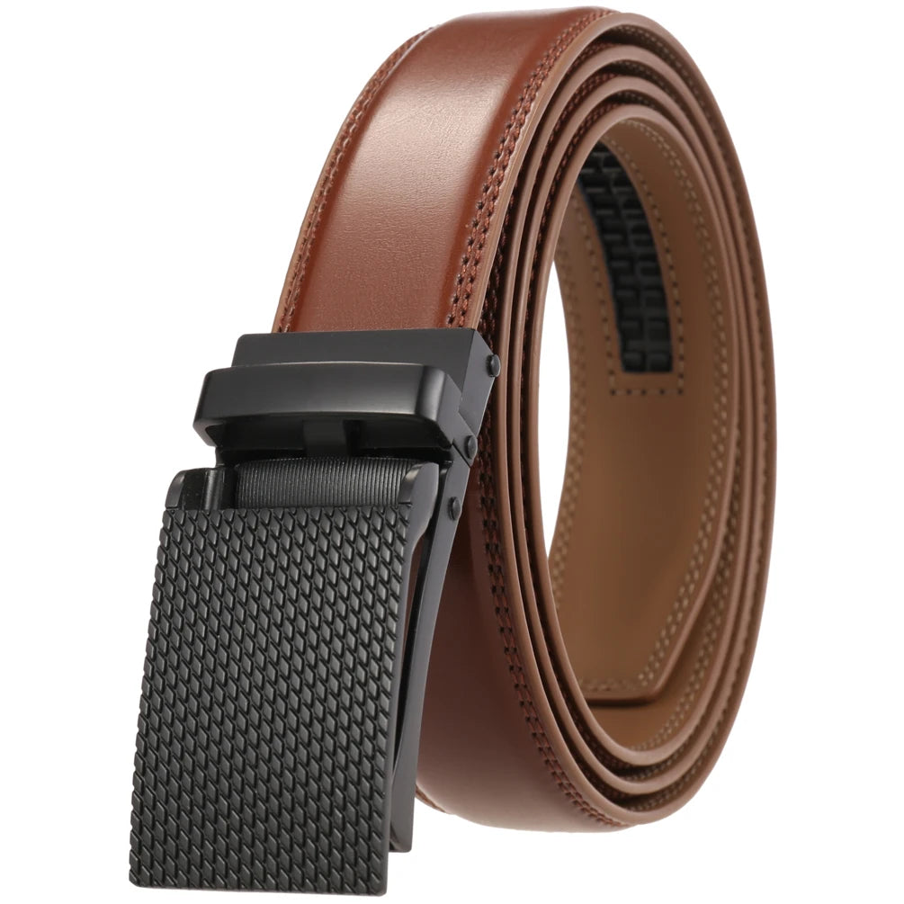 JMT-985034 Men's Leather Ratchet Belt with Automatic Buckle - Stylish and Adjustable Design