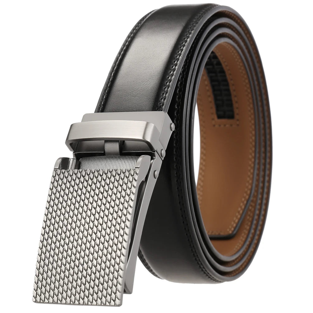 JMT-985034 Men's Leather Ratchet Belt with Automatic Buckle - Stylish and Adjustable Design