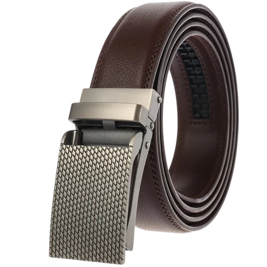 JMT-985034 Men's Leather Ratchet Belt with Automatic Buckle - Stylish and Adjustable Design