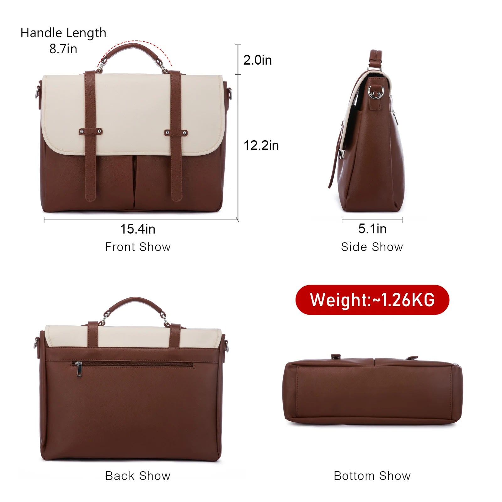 JMT-985098 Leather Messenger Bag for Laptop, Waterproof Business Tote with Anti-Theft Features, Stylish Shoulder Briefcase for Women