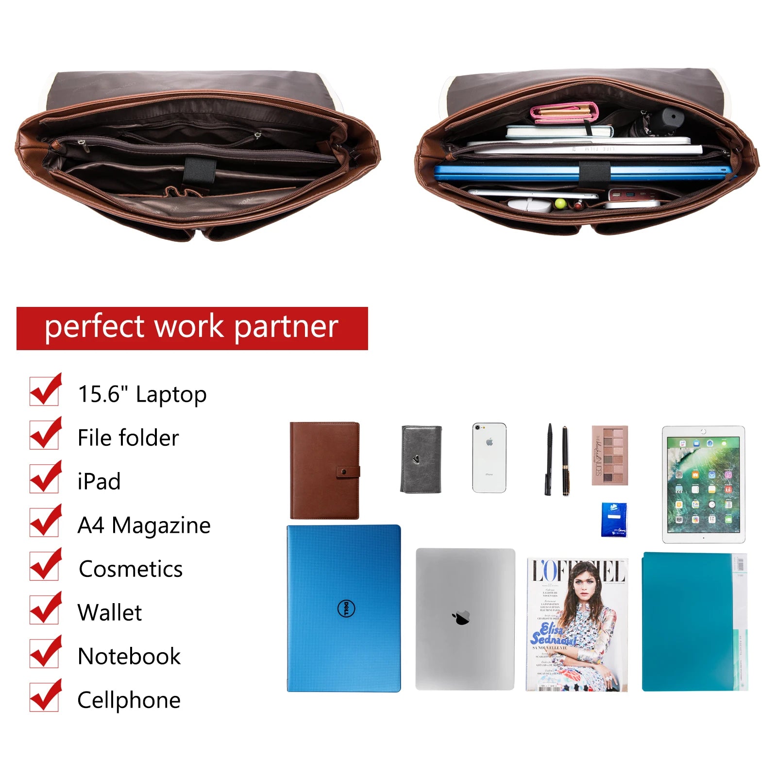 JMT-985098 Leather Messenger Bag for Laptop, Waterproof Business Tote with Anti-Theft Features, Stylish Shoulder Briefcase for Women