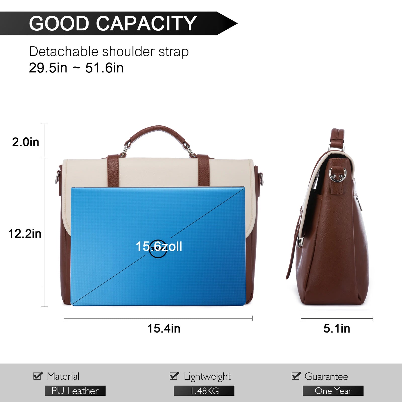JMT-985098 Leather Messenger Bag for Laptop, Waterproof Business Tote with Anti-Theft Features, Stylish Shoulder Briefcase for Women