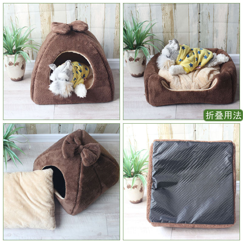 JMT-985738 Dual-Purpose Enclosed Cat and Dog Yurt with Flannel and Sponge for Indoor Comfort