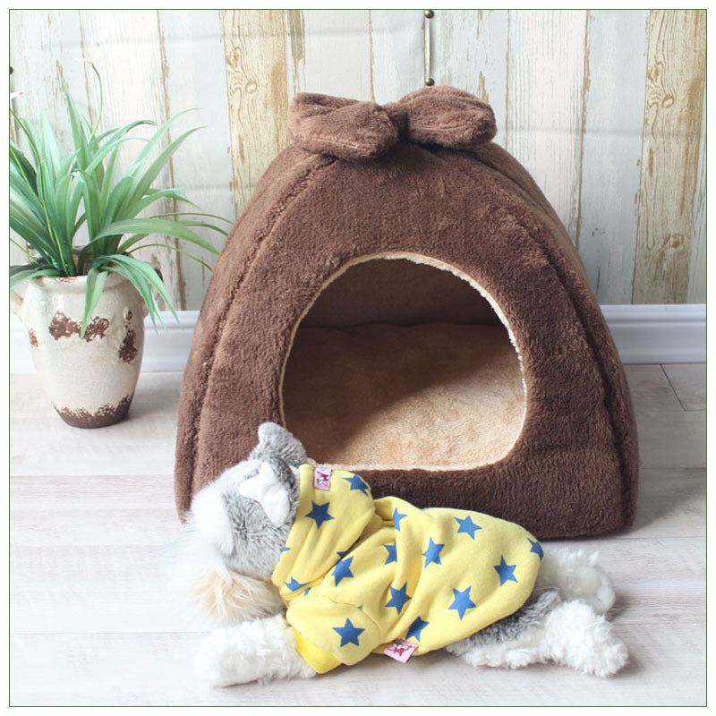 JMT-985738 Dual-Purpose Enclosed Cat and Dog Yurt with Flannel and Sponge for Indoor Comfort