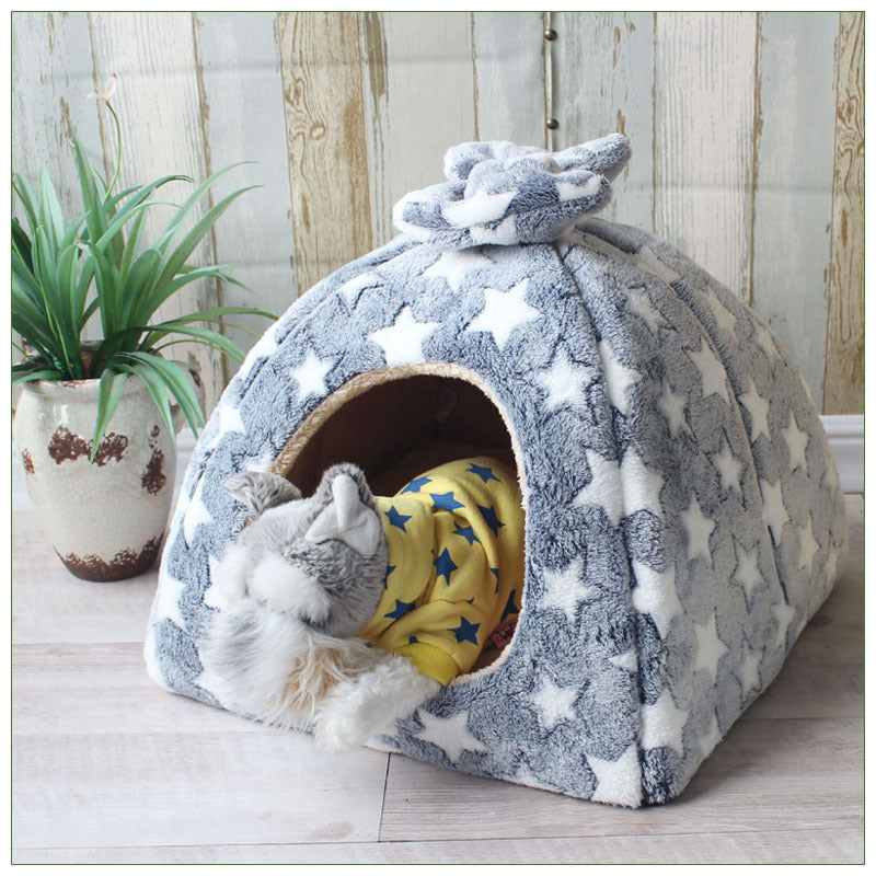 JMT-985738 Dual-Purpose Enclosed Cat and Dog Yurt with Flannel and Sponge for Indoor Comfort